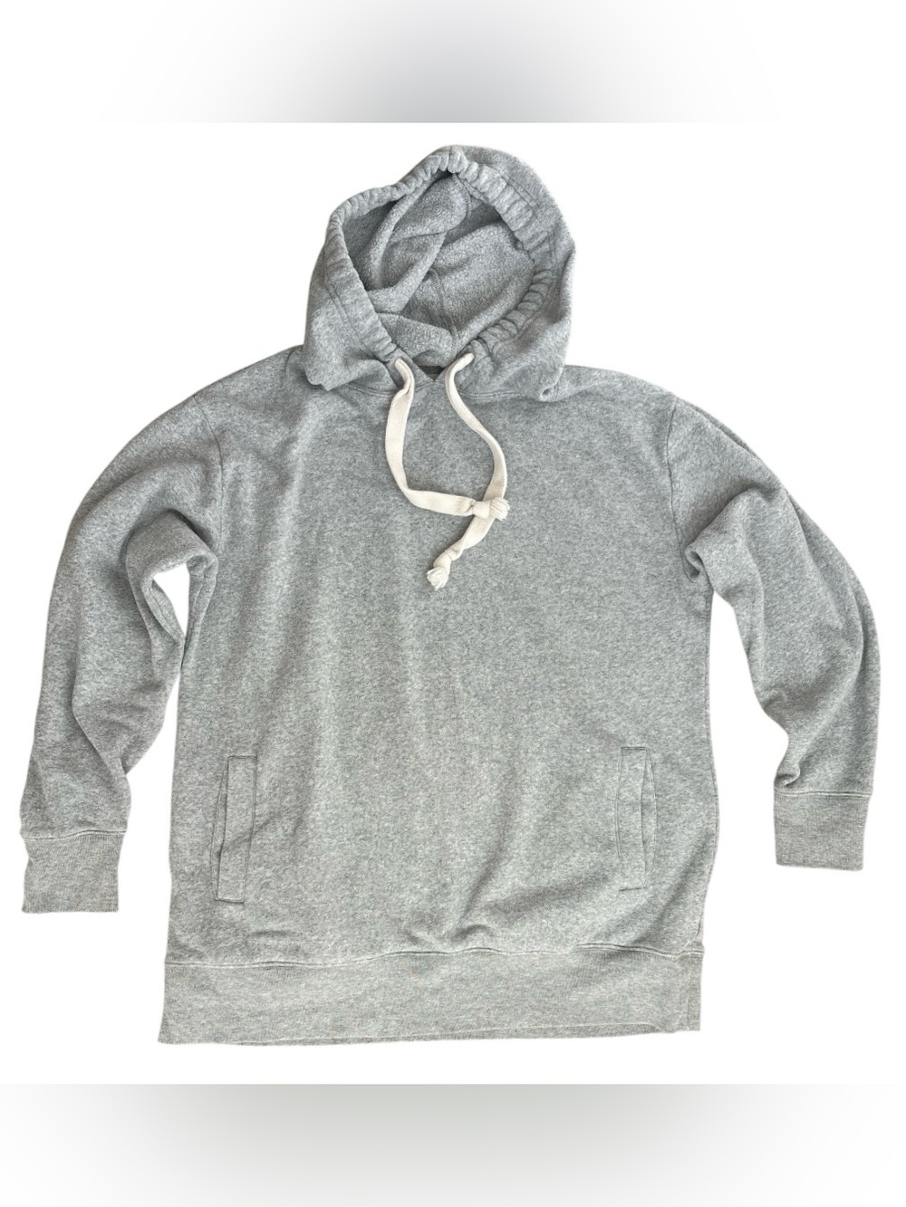 J.Crew- Women's Two Pocket Drawstring Pullover Vintage Fleece - Sz Medium - Gray